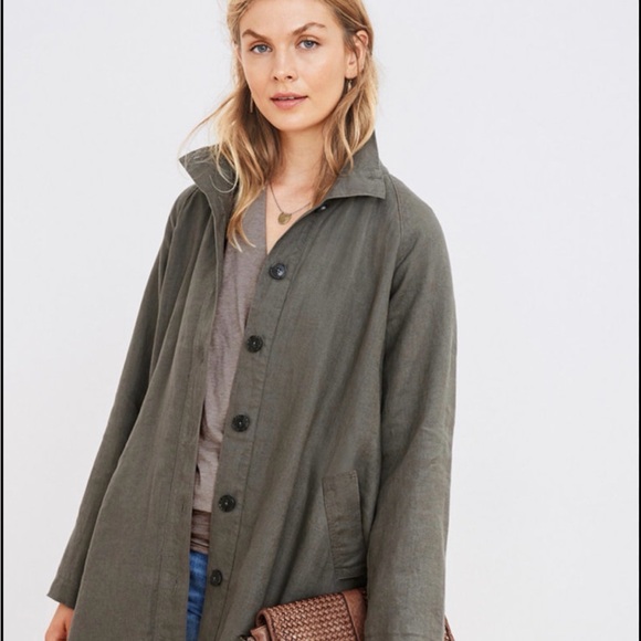 Garnet Hill Olive Linen Button Front Jacket Coat Womens 16